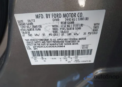 2013 Ford Edge Sel из США, поврежденный, VIN 2FMDK3JC0DBA30864